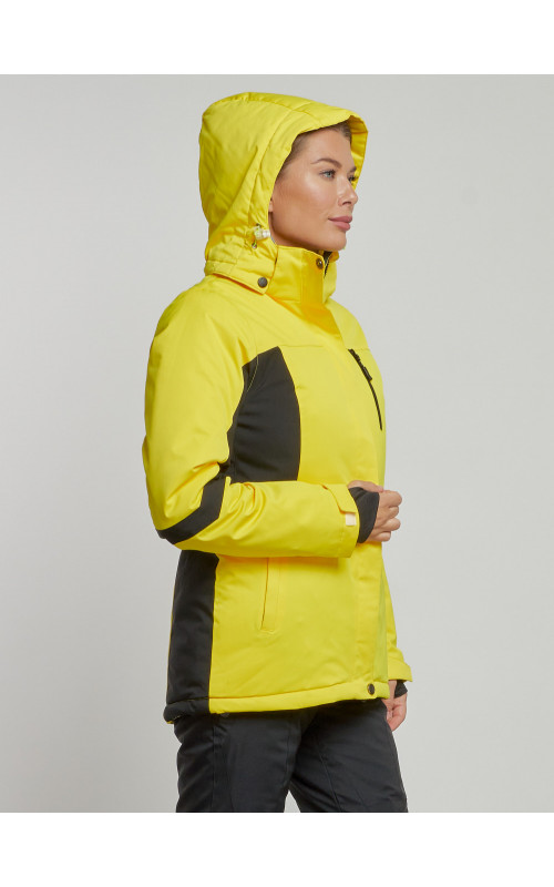 Женская горнолыжная куртка цвет жёлтый с черным, зима.