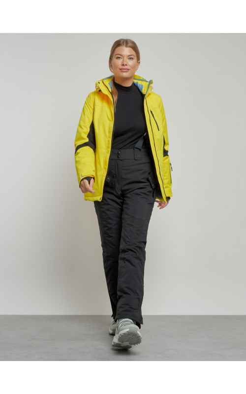 Женская горнолыжная куртка цвет жёлтый с черным, зима.