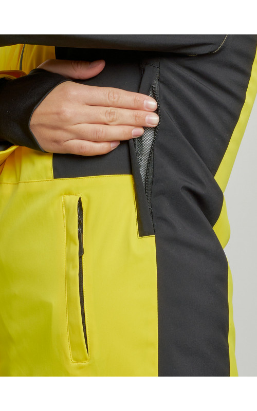 Женская горнолыжная куртка цвет жёлтый с черным, зима.