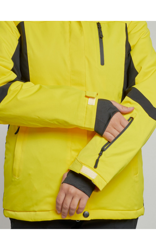 Женская горнолыжная куртка цвет жёлтый с черным, зима.
