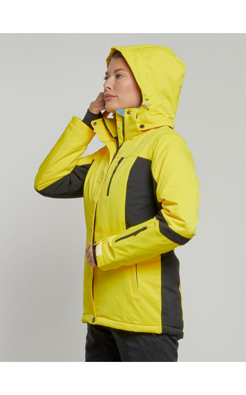 Женская горнолыжная куртка цвет жёлтый с черным, зима.
