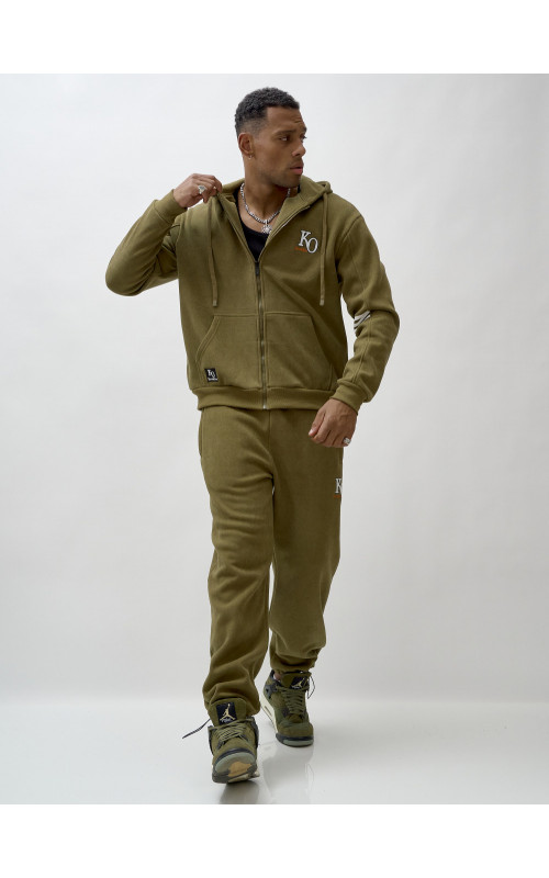 Мужской демисезонный спортивный костюм на флисе, цвет хаки, для спорта. в Тюмени
