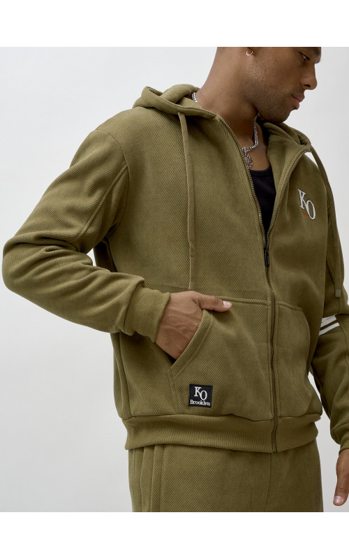 Мужской демисезонный спортивный костюм на флисе, цвет хаки, для спорта. в Тюмени