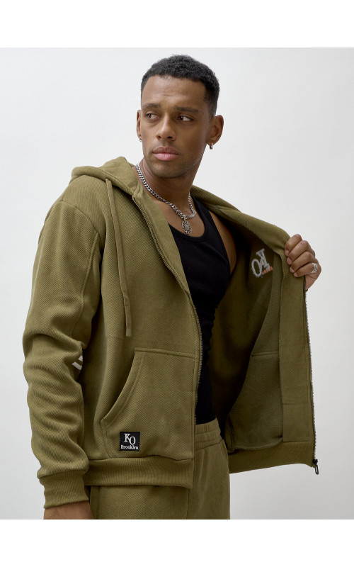 Мужской демисезонный спортивный костюм на флисе, цвет хаки, для спорта. в Тюмени