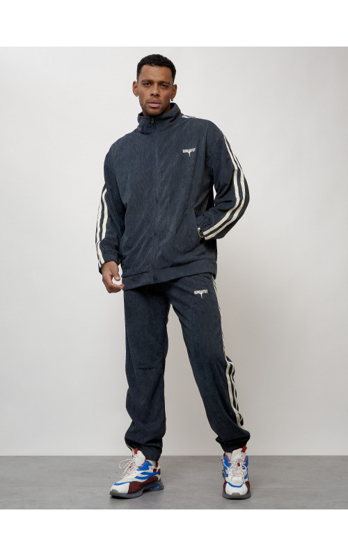 Мужской спортивный костюм из микровельвета, тёмно-серый, для спорта. в Тюмени