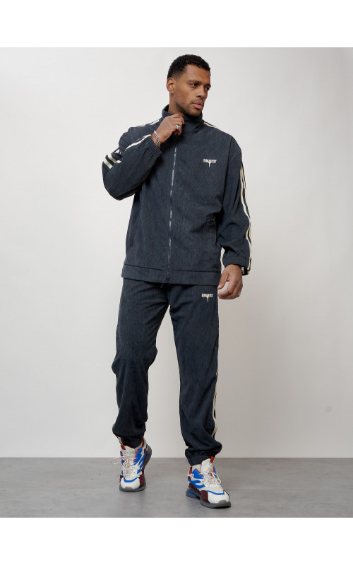 Мужской спортивный костюм из микровельвета, тёмно-серый, для спорта. в Тюмени