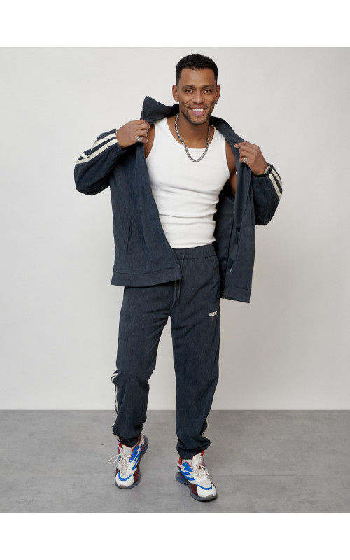 Мужской спортивный костюм из микровельвета, тёмно-серый, для спорта. в Тюмени