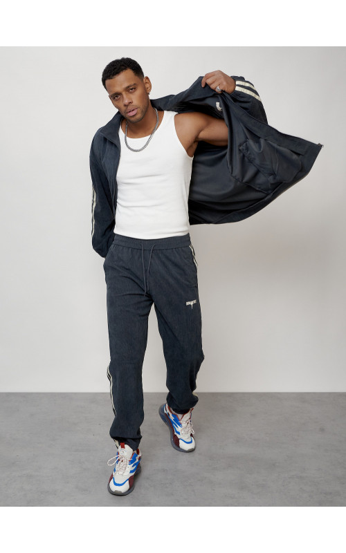 Мужской спортивный костюм из микровельвета, тёмно-серый, для спорта. в Тюмени