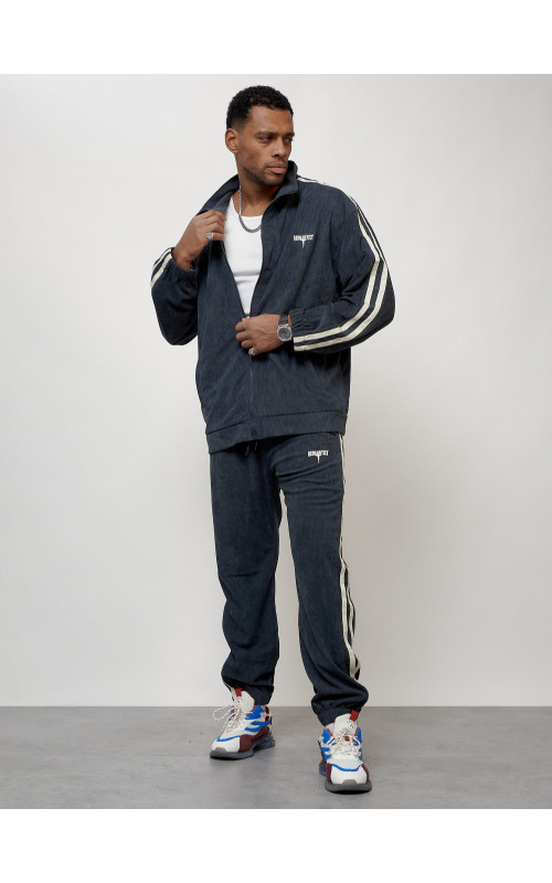 Мужской спортивный костюм из микровельвета, тёмно-серый, для спорта. в Тюмени