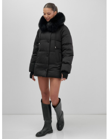 Пуховик с мехом песца, зима 2025, свободный крой