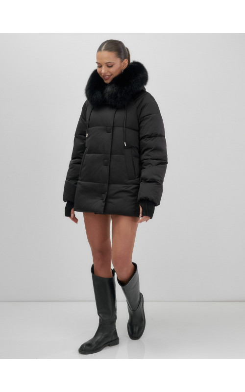 Пуховик с мехом песца, зима 2025, свободный крой