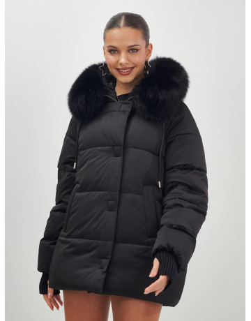 Пуховик с мехом песца, зима 2025, свободный крой