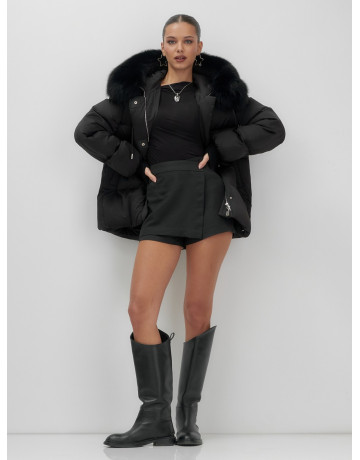 Пуховик с мехом песца, зима 2025, свободный крой