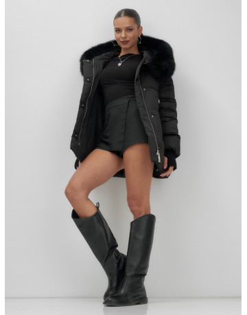 Пуховик с мехом песца, зима 2025, свободный крой