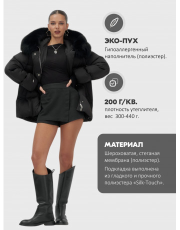Пуховик с мехом песца, зима 2025, свободный крой