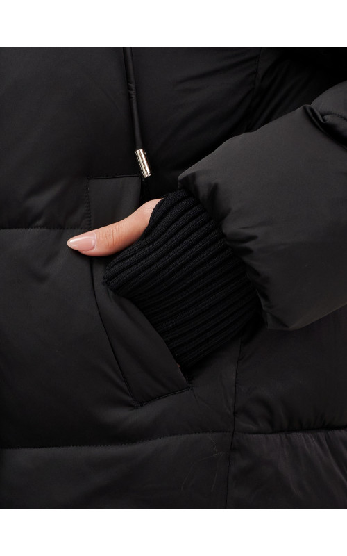 Пуховик с мехом песца, зима 2025, свободный крой