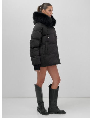 Пуховик с мехом песца, зима 2025, свободный крой