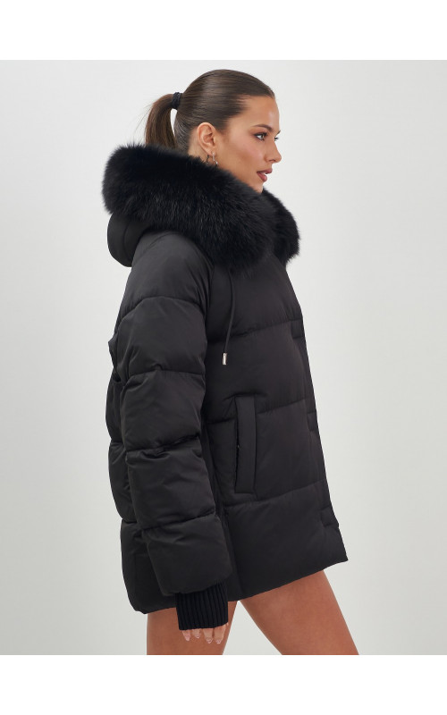 Пуховик с мехом песца, зима 2025, свободный крой