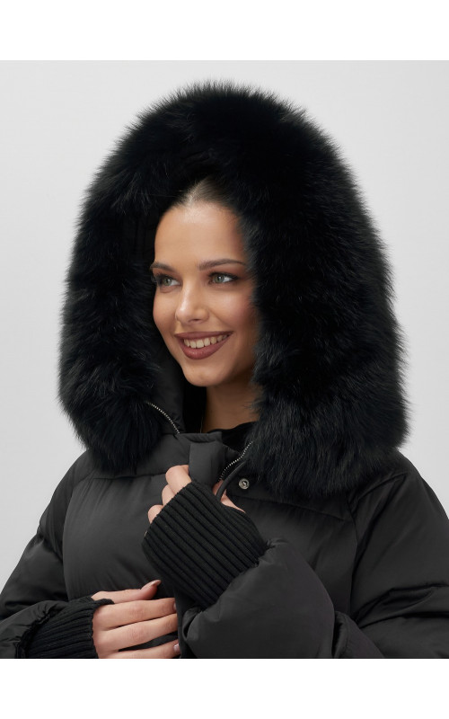 Пуховик с мехом песца, зима 2025, свободный крой