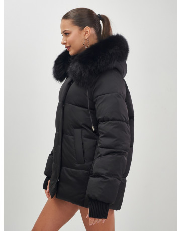 Пуховик с мехом песца, зима 2025, свободный крой