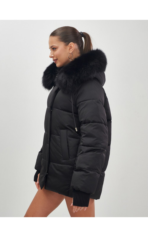 Пуховик с мехом песца, зима 2025, свободный крой