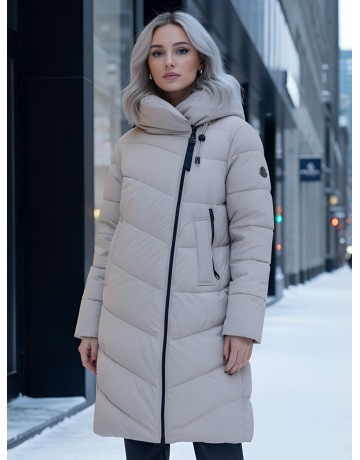 Длинный женский пуховик с капюшоном для холодной погоды