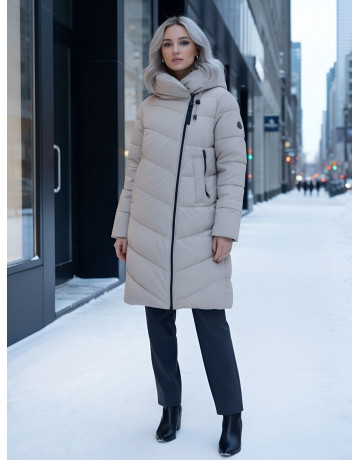 Длинный женский пуховик с капюшоном для холодной погоды