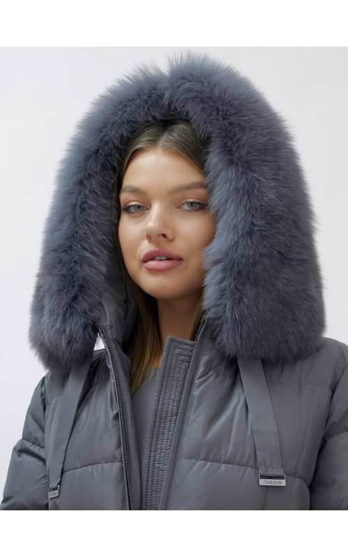 Длинный зимний пуховик с мехом песца для женщин