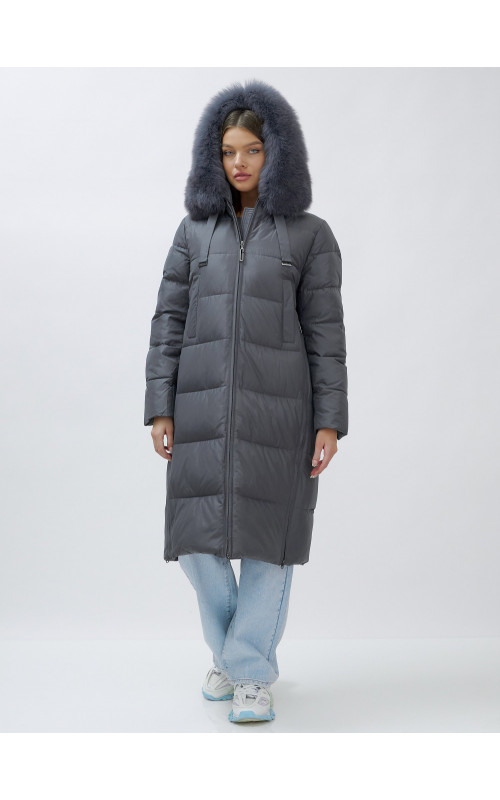 Длинный зимний пуховик с мехом песца для женщин