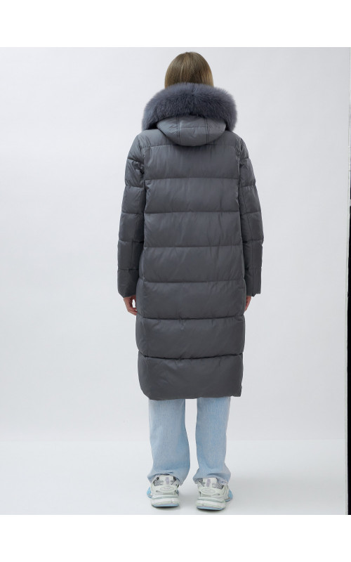 Длинный зимний пуховик с мехом песца для женщин