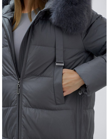 Длинный зимний пуховик с мехом песца для женщин