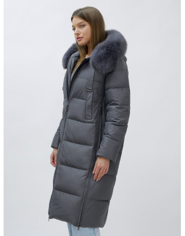 Длинный зимний пуховик с мехом песца для женщин