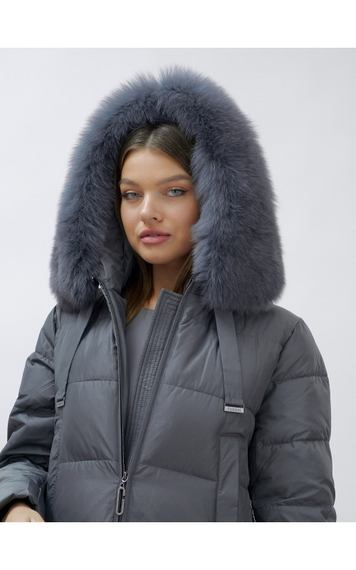 Длинный зимний пуховик с мехом песца для женщин