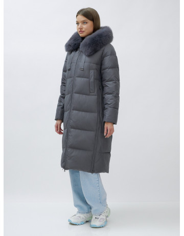 Длинный зимний пуховик с мехом песца для женщин