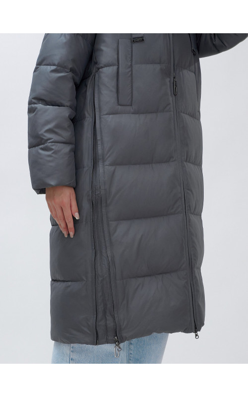 Длинный зимний пуховик с мехом песца для женщин