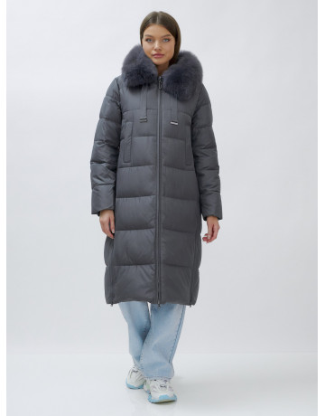 Длинный зимний пуховик с мехом песца для женщин