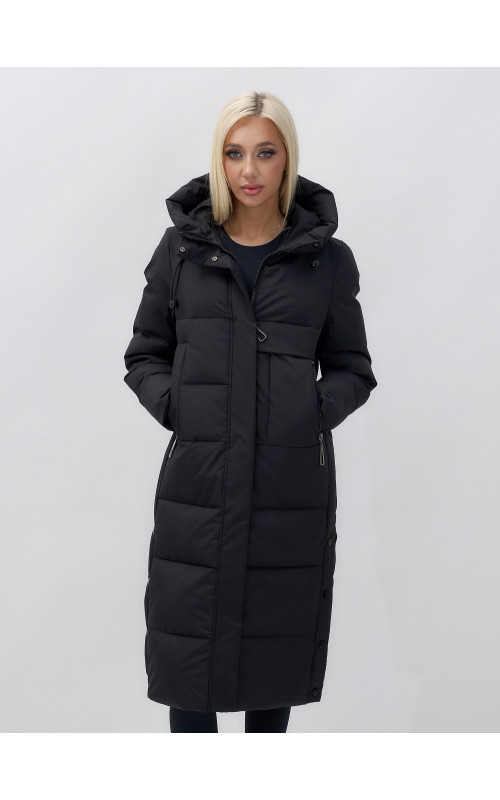 Длинный зимний пуховик с капюшоном для женщин