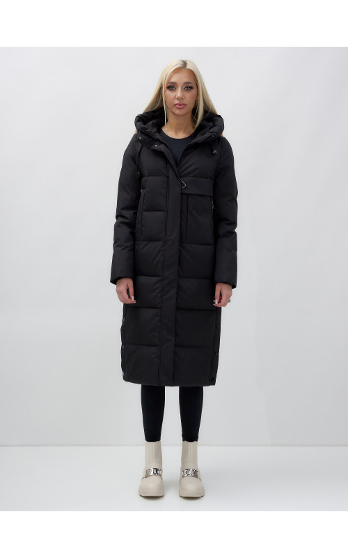 Длинный зимний пуховик с капюшоном для женщин