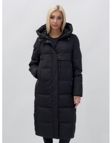 Длинный зимний пуховик с капюшоном для женщин