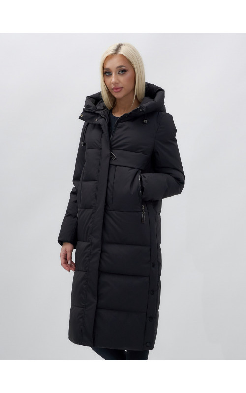 Длинный зимний пуховик с капюшоном для женщин