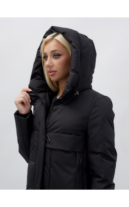 Длинный зимний пуховик с капюшоном для женщин