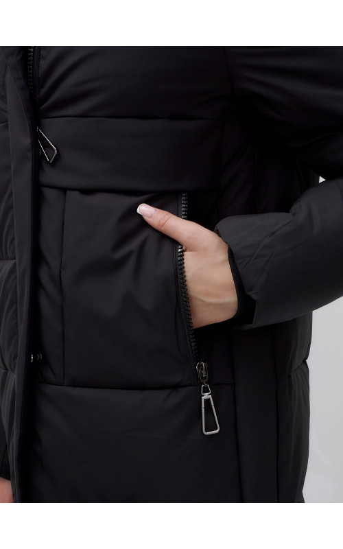 Длинный зимний пуховик с капюшоном для женщин