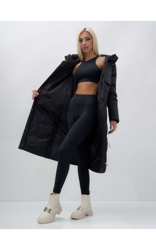 Длинный зимний пуховик с капюшоном для женщин