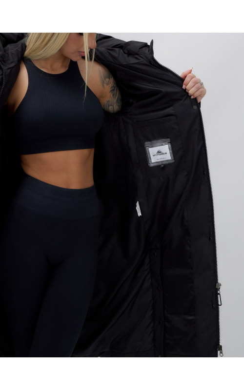 Длинный зимний пуховик с капюшоном для женщин