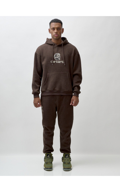 Мужской демисезонный спортивный костюм на флисе, коричневый, для спорта. в Тюмени