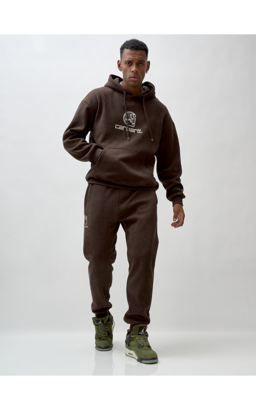 Мужской демисезонный спортивный костюм на флисе, коричневый, для спорта. в Тюмени