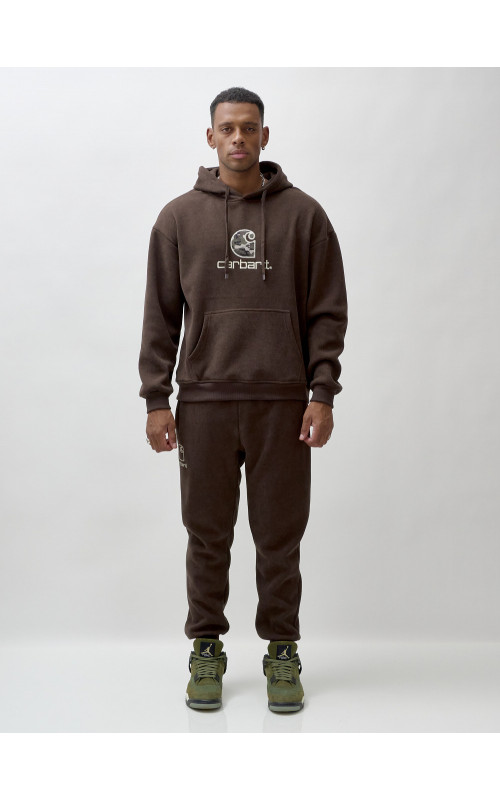 Мужской демисезонный спортивный костюм на флисе, коричневый, для спорта. в Тюмени