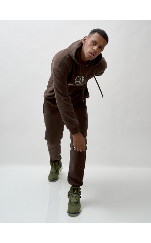 Мужской демисезонный спортивный костюм на флисе, коричневый, для спорта. в Тюмени