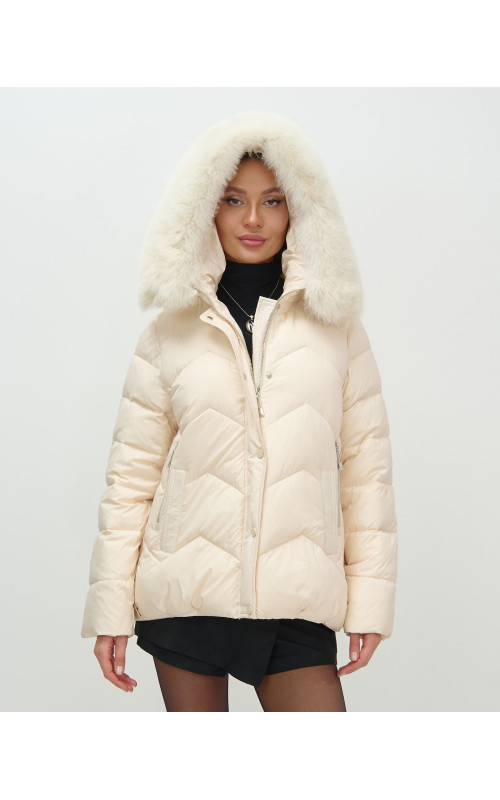 Пуховик для городской леди с мехом песца, защита от непогоды