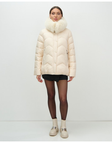 Пуховик для городской леди с мехом песца, защита от непогоды